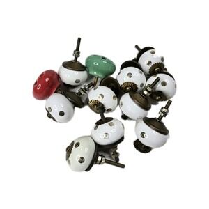 Round White Polka Dot Ceramic/Porcelain Door Drawer Knobs Pulls Dresser‎ cabinet